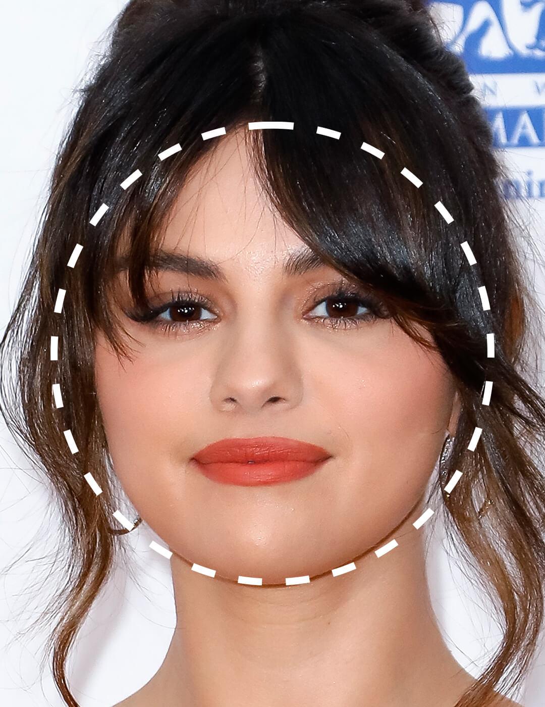 Close-up of Selena Gomez with a broken line round shape overlay Mobile
