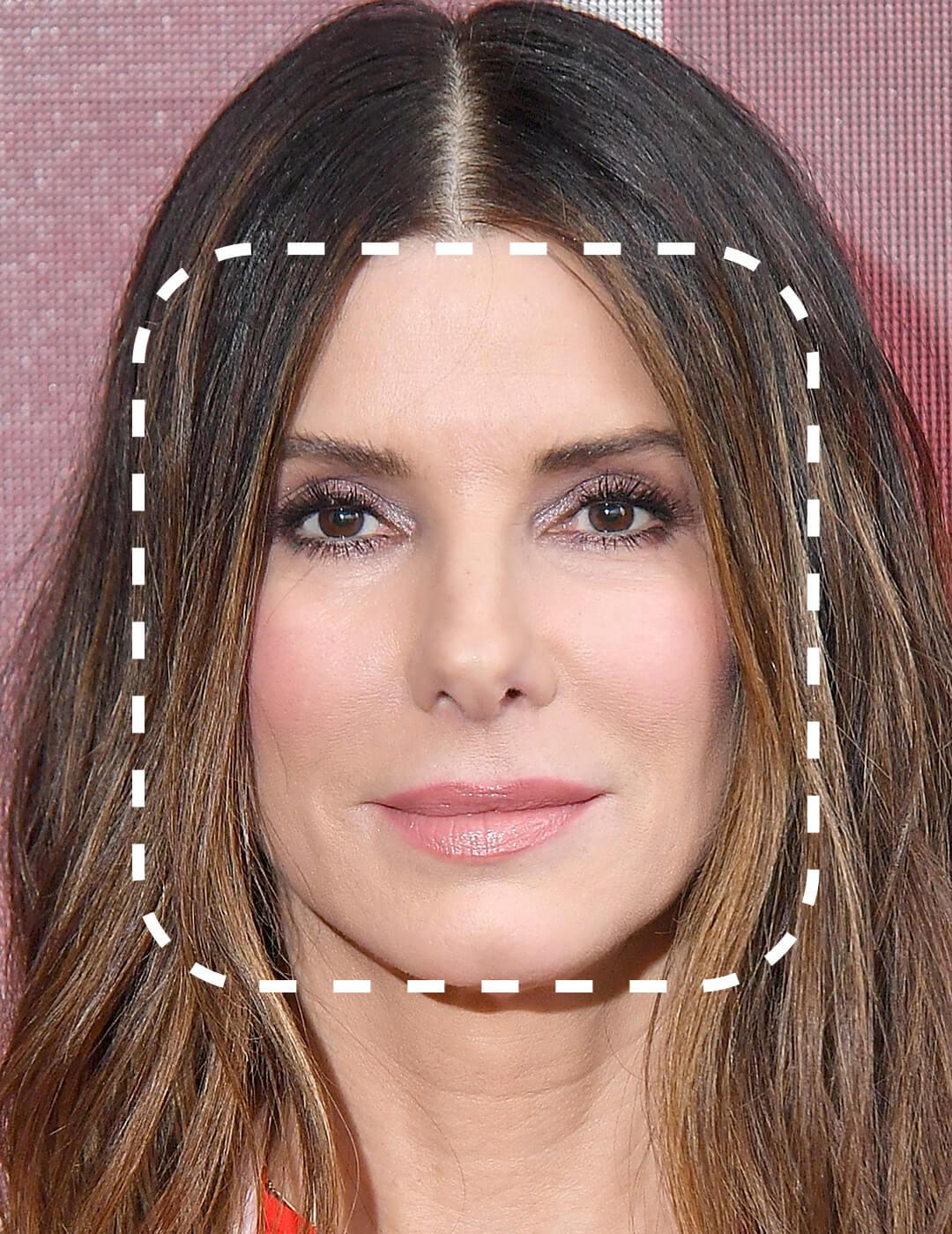 Close-up of Sandra Bullock with a broken line square shape overlay Mobile