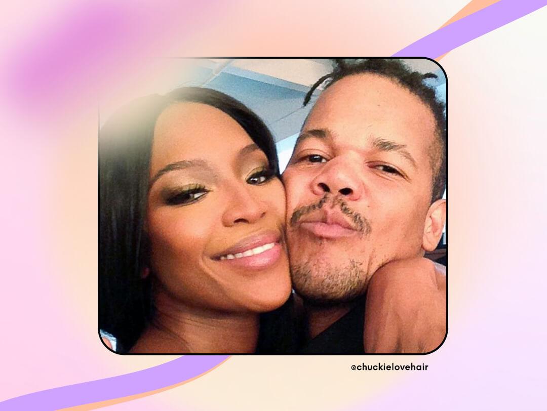 Naomi Campbell and hairstylist Chuck Amos inside colorful frame Desktop