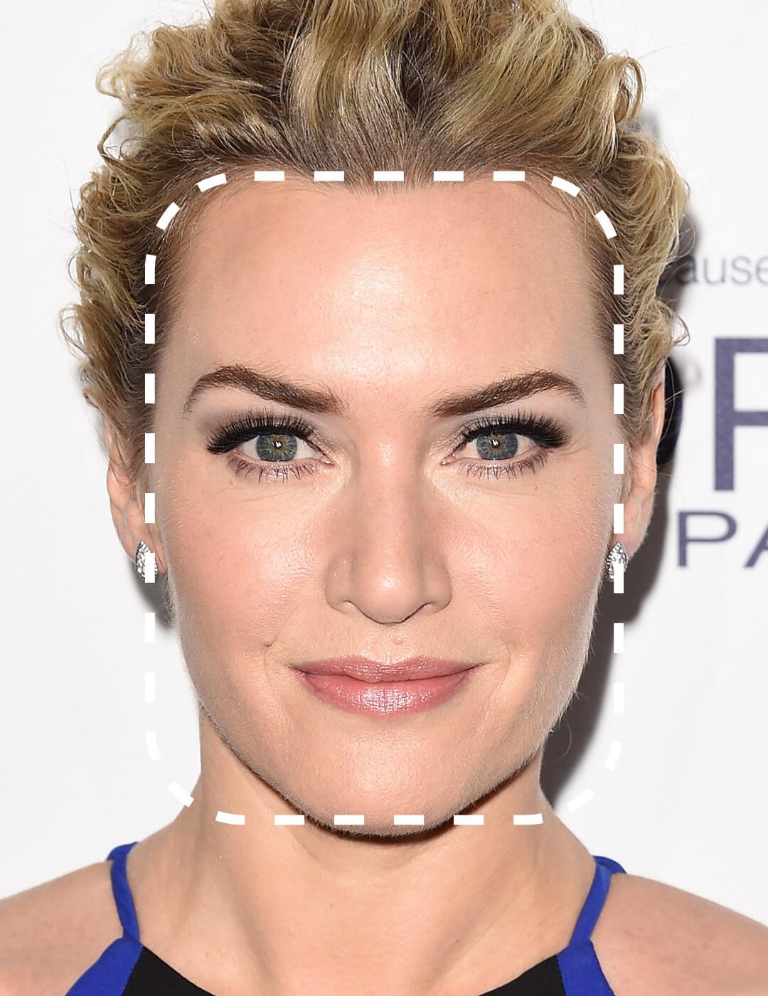 Close-up of Kate Winslet with a broken line rectangle shape overlay Mobile