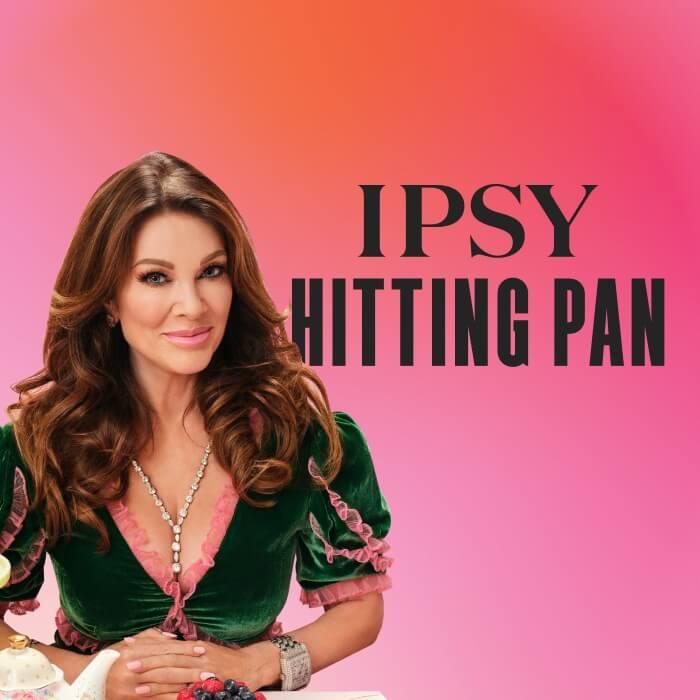 Lisa Vanderpump smiling against a pink background with IPSY Hitting Pan logo Mobile