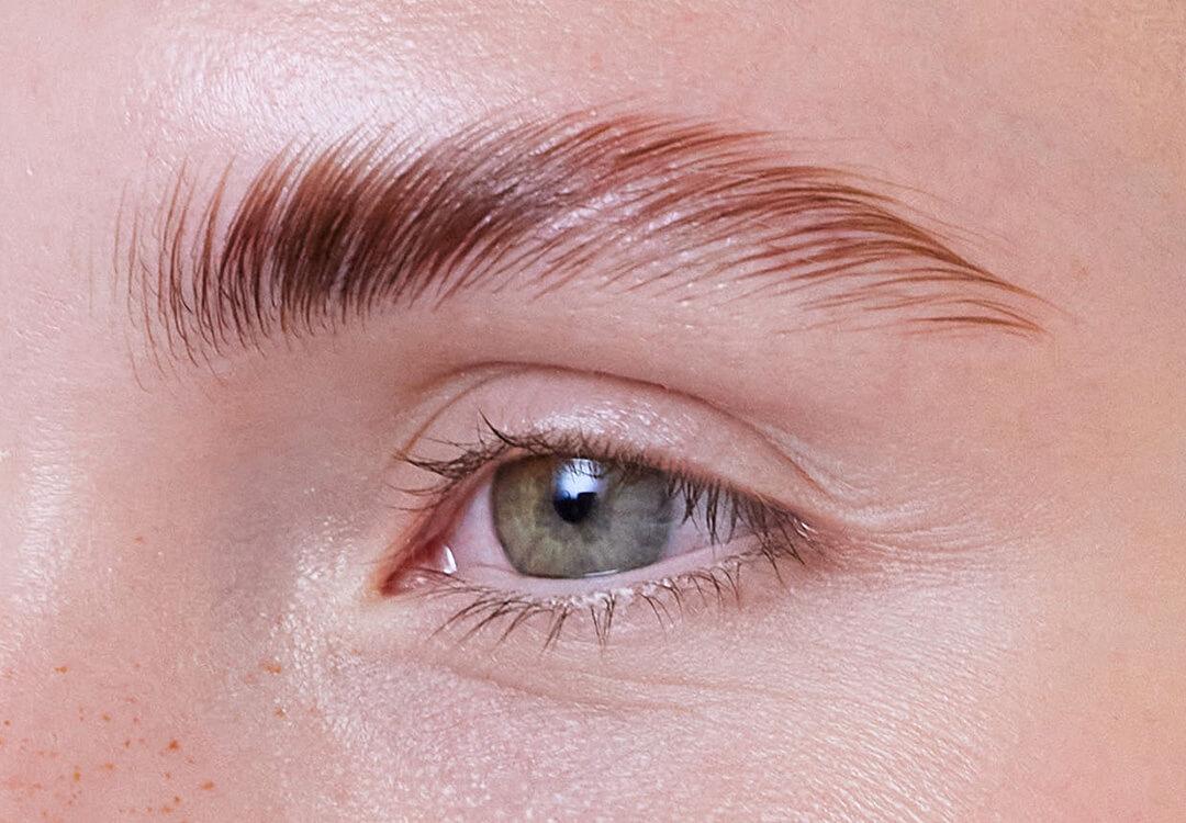 Close-up of a young woman's eye and laminated brows Desktop