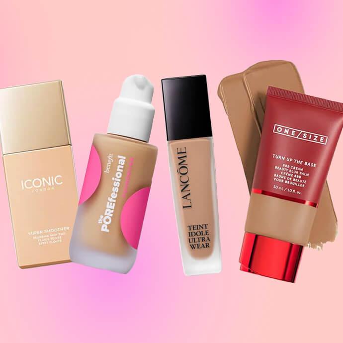ICONIC LONDON Super Smoother Blurring Skin Tint, BENEFIT The POREfessional Foundation, LANCÔME Teint Idole Ultra Wear Foundation, ONE/SIZE Turn Up the Base Blurring Foundation