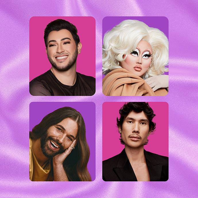 Collage spotlighting LGBTQ+ beauty founders and creators, celebrating influential voices shaping the beauty industry through artistry, innovation, and inclusive self-expression.