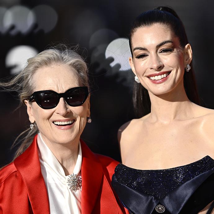 LONDON, ENGLAND - APRIL 22: Meryl Streep and Anne Hathaway attend "The Devil Wears Prada 2" European Premiere inside Leicester Square on April 22, 2026 in London, England.