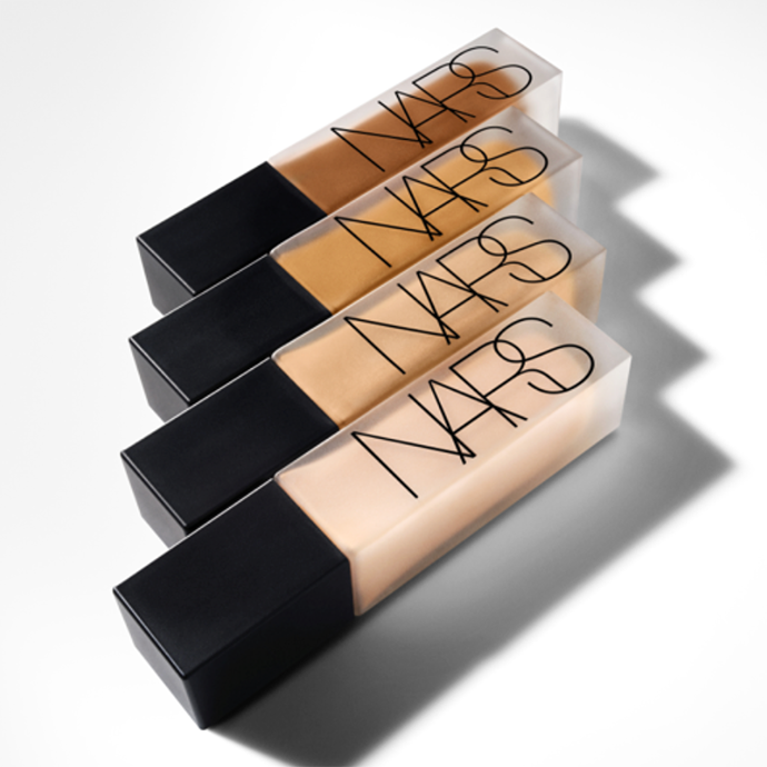 NARS Natural Matte Longwear Foundation bottles arranged in a gradient of shades