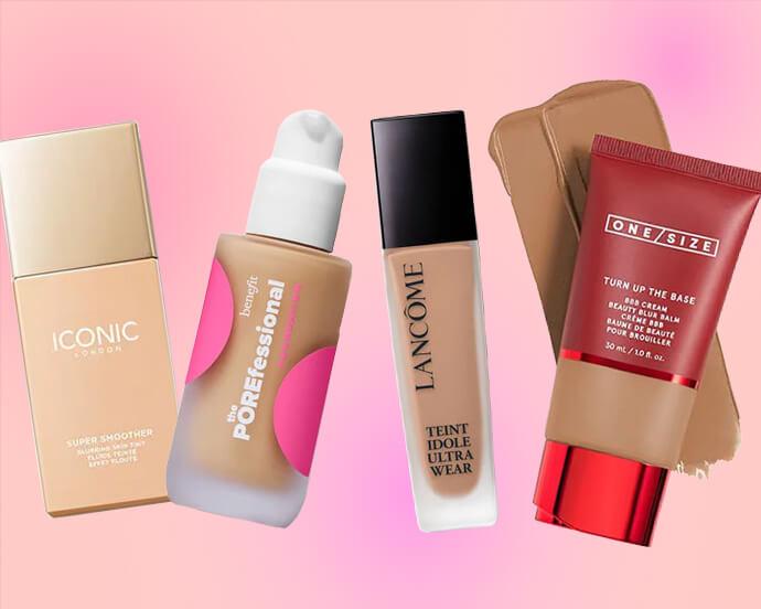 ICONIC LONDON Super Smoother Blurring Skin Tint, BENEFIT The POREfessional Foundation, LANCÔME Teint Idole Ultra Wear Foundation, ONE/SIZE Turn Up the Base Blurring Foundation