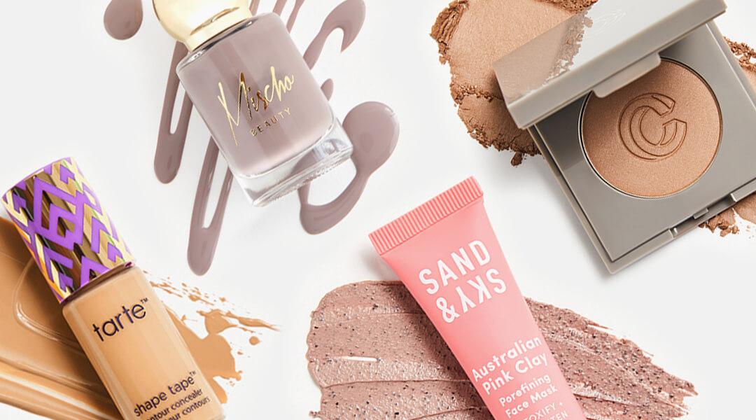 November 2020 IPSY Glam Bag skincare, makeup, and nail products swatched on white background Desktop