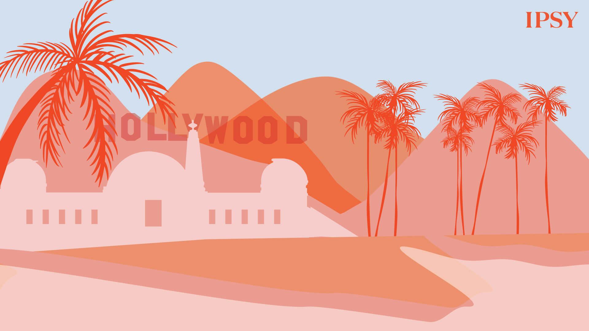 A Zoom background showing the Hollywood sign and palm trees. Mobile