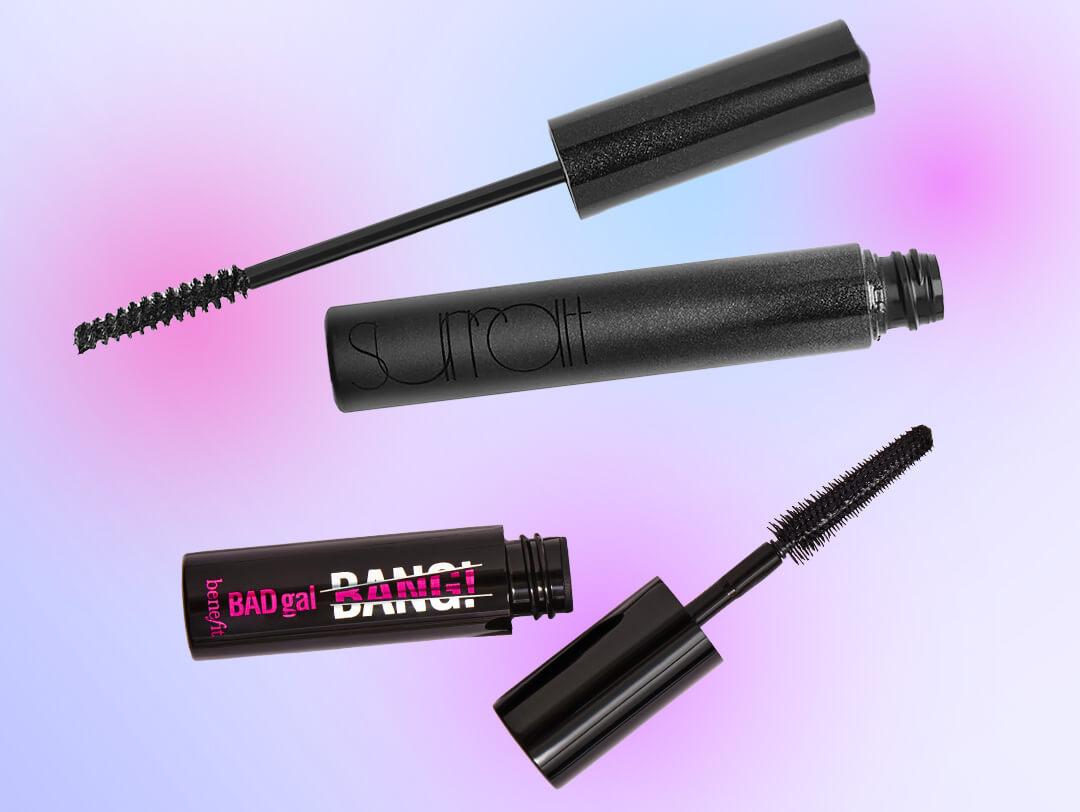 A close-up photo showing two tubing mascaras in gradient background Desktop