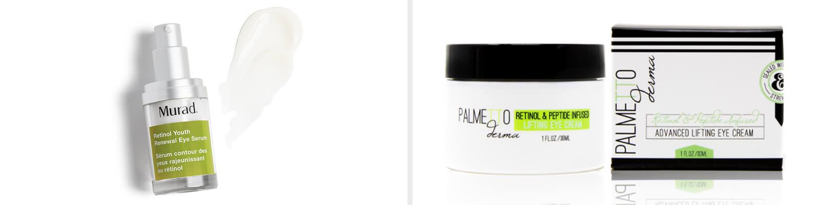 An image of MURAD Retinol Youth Renewal Eye Serum and an image of PALMETTO DERMA Retinol & Peptide Infused Lifting Eye Cream Desktop