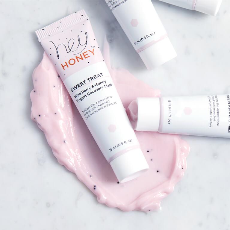 An image of HEY HONEY Sweet Treat Wild Berry & Honey Yogurt Recovery Mask and an image of FARMACY Hydrating Coconut Gel Sheet Mask Mobile