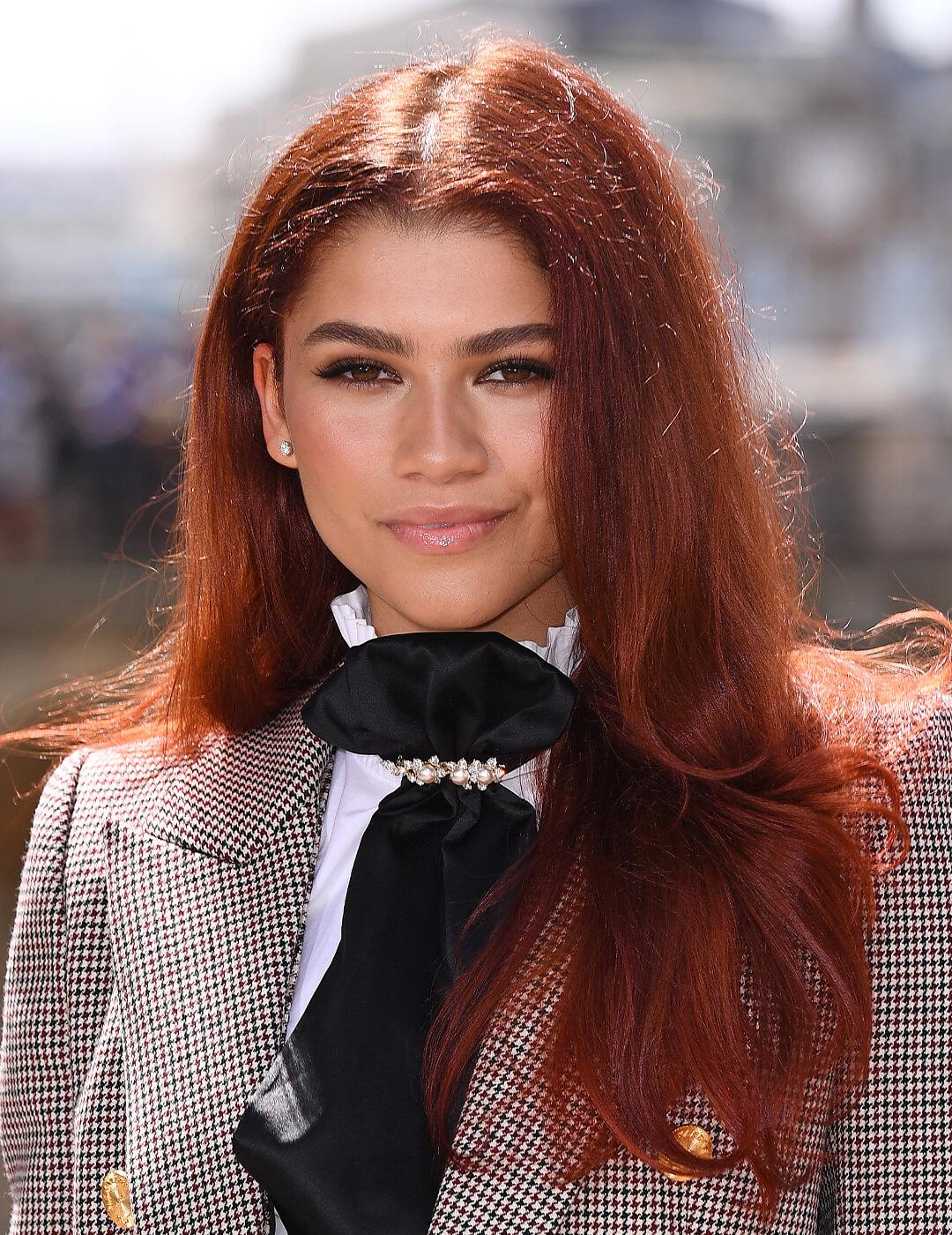A photo of Zendaya looking chic with a copper hair color Desktop