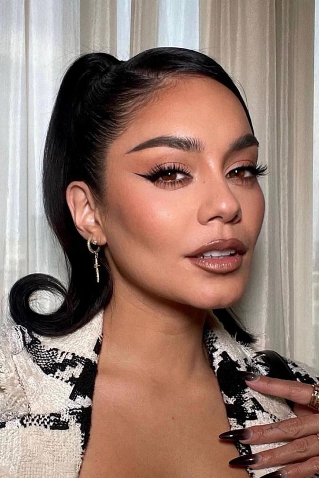 Close-up of Vanessa Hudgens rocking a glam neutral makeup look Desktop
