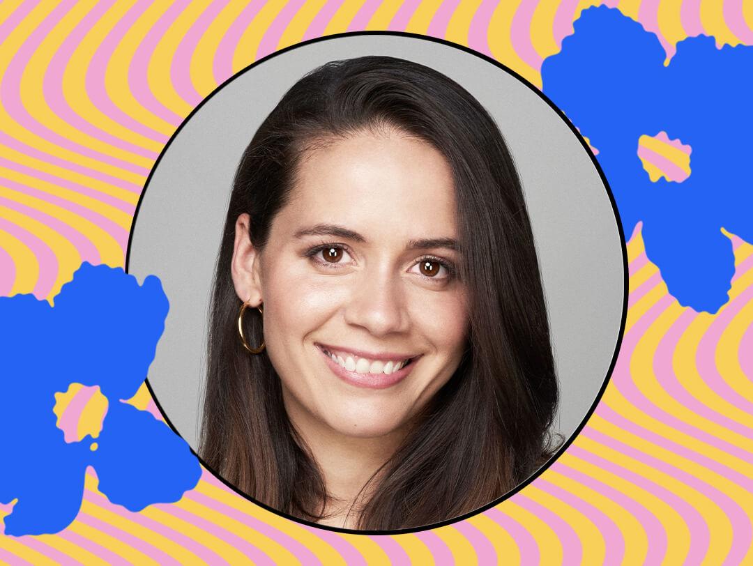 Portrait of Jules Miller, founder of THE NUE CO, inside graphic frame Desktop