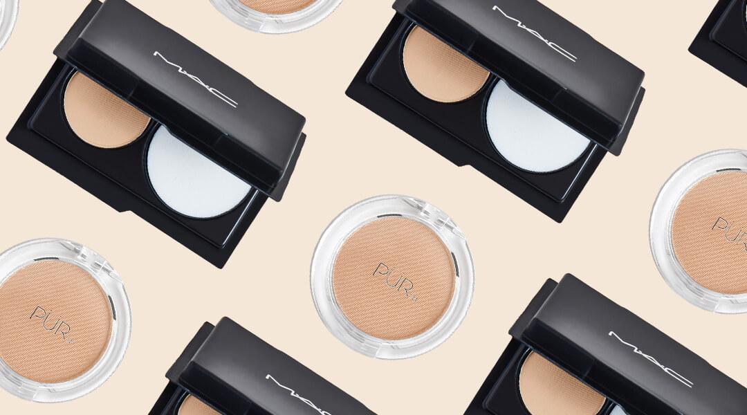 Image of powder foundations from different brands neatly arranged Desktop