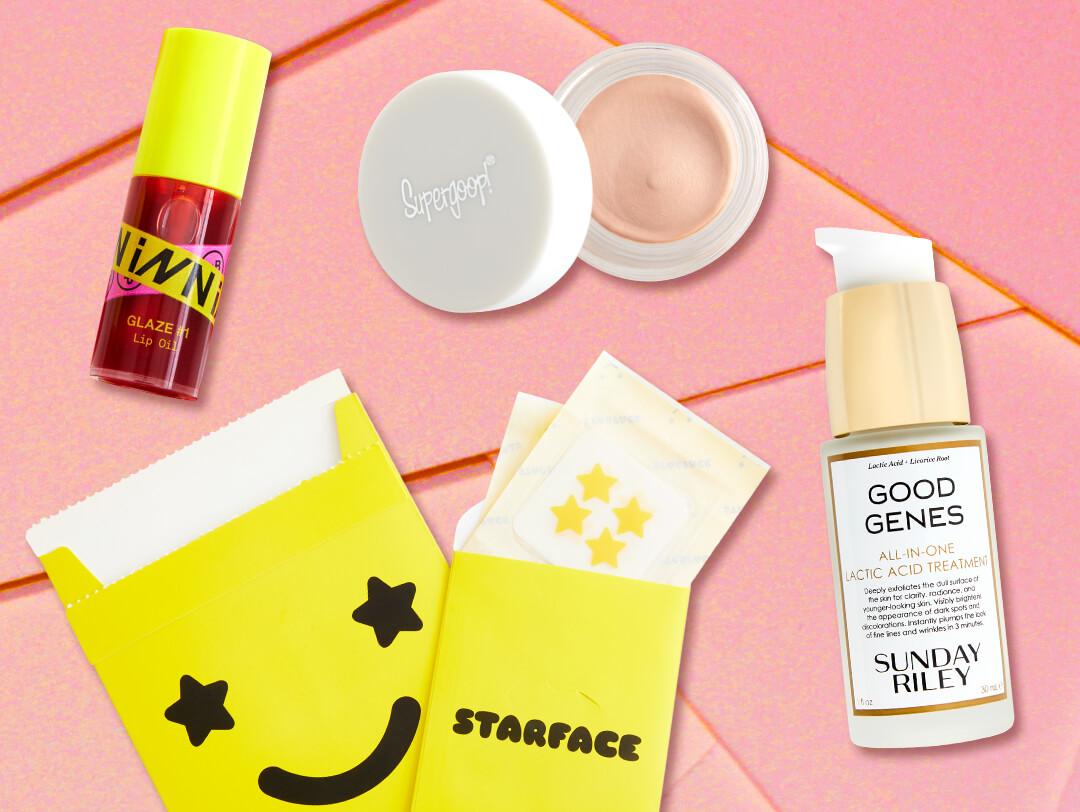 Flat lay image of full size makeup and skincare products from May Glam Bag Plus 2020 Desktop