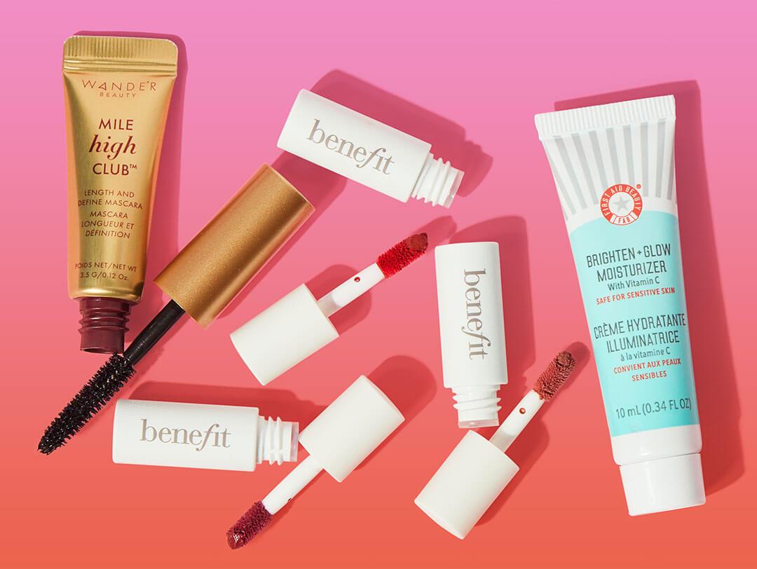Power Picks beauty products from the June 2024 Glam Bag and BoxyCharm by IPSY on gradient pink and red background Desktop