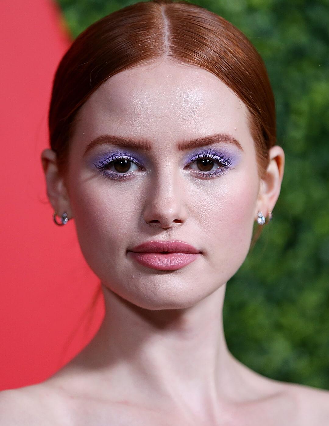 Madelaine Petsch rocking lilac eye makeup look paired with nude pink lips Desktop