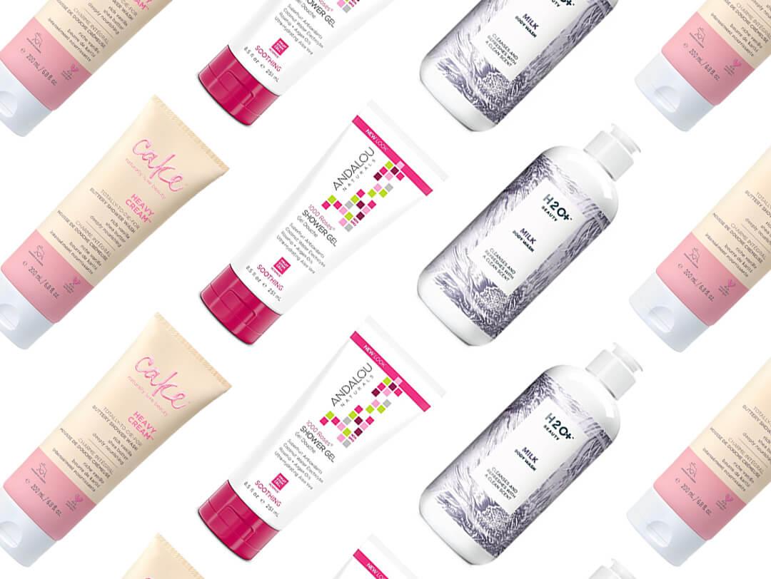 A collage of various body washes. Desktop