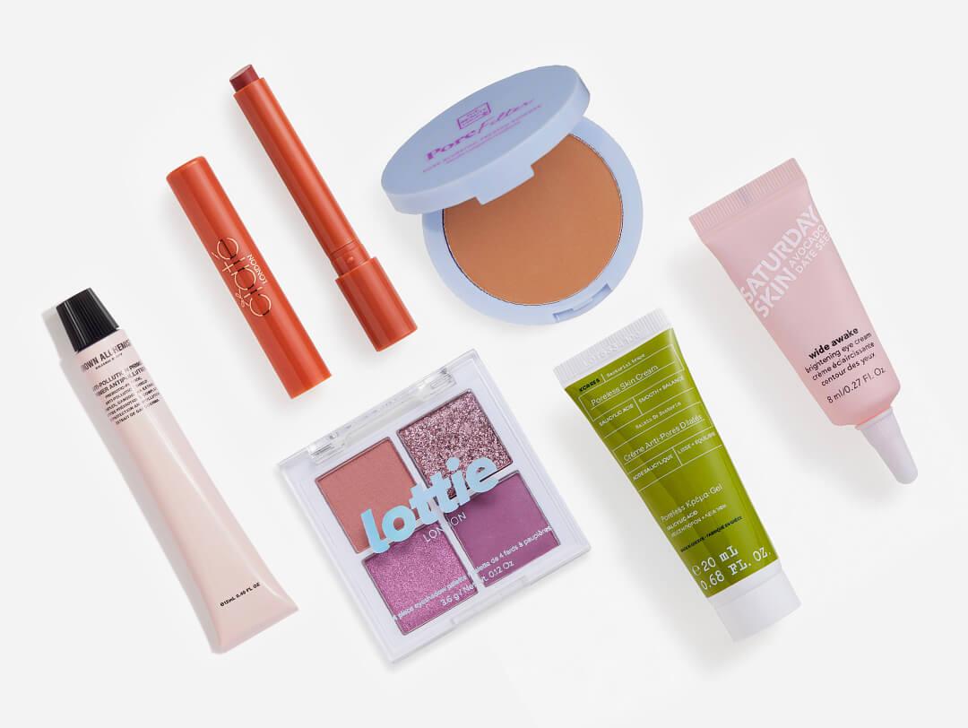 Makeup and skincare products from the August 2023 IPSY Glam Bag Desktop