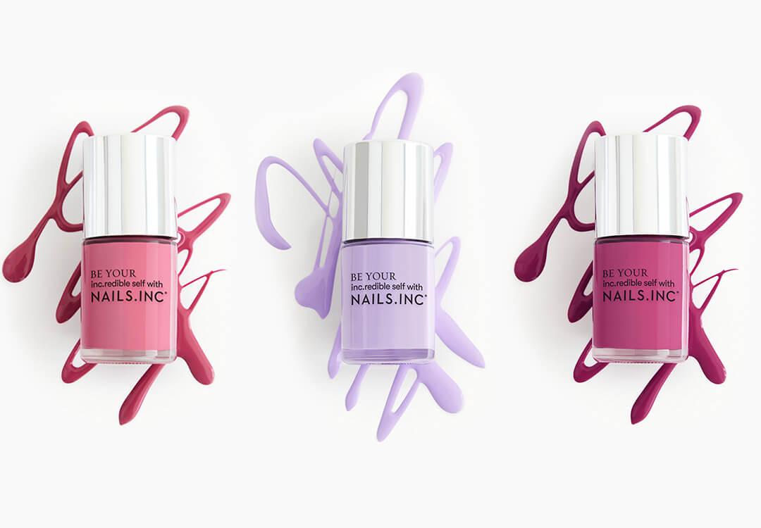 An image of NAILS INC Nail Polishes in Lilac Grove, Primrose Walk, or Camellia Drive. Desktop