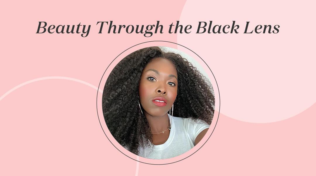 Profile image of Lacy Redway in pink frame with black text "Beauty Through the Black Lens" Desktop