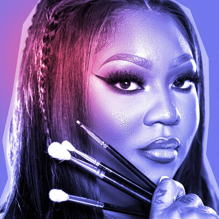 Graphic image of Fatima Starks holding makeup brushes Mobile