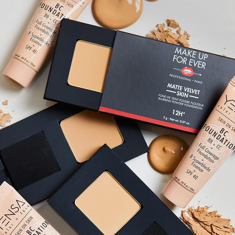 An image of different types of foundation makeup products Mobile