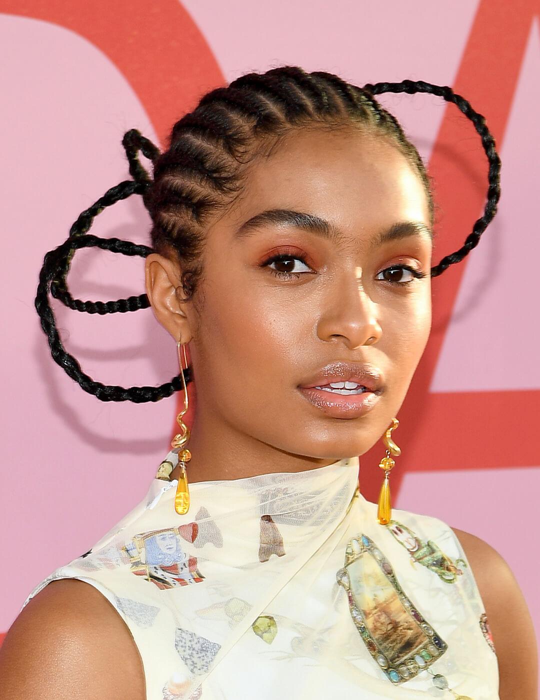Yara Shahidi rocking an architectural, braided hairstyle Mobile