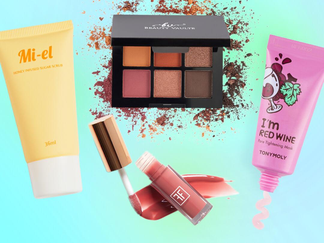 Choice products from the August 2024 IPSY Glam Bag on ombre background Desktop