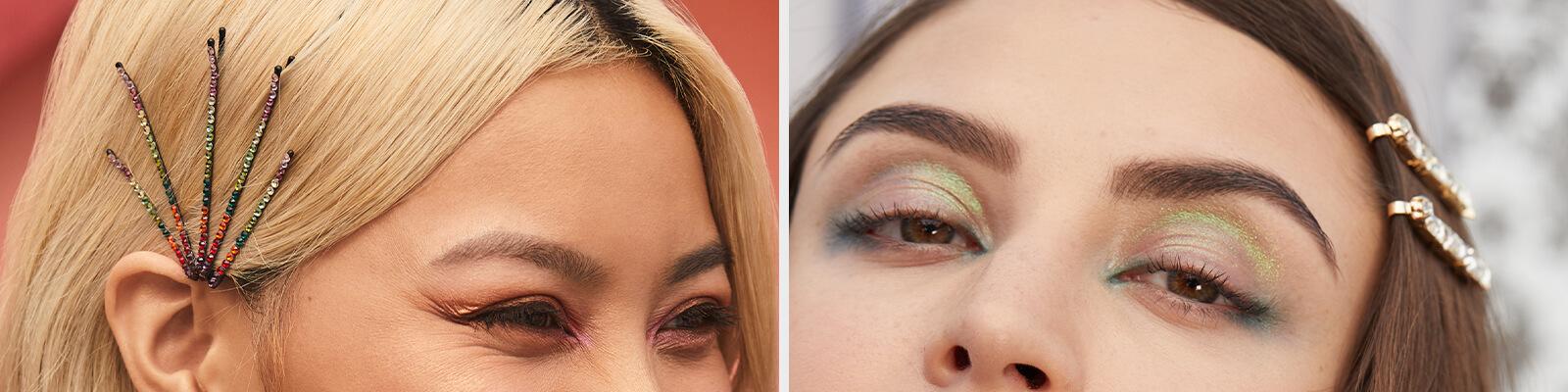 Models wearing different types of colorful hair accessories and eyeshadow looks Desktop