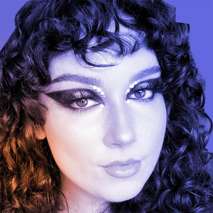 Graphic image of Alison Wood rocking a bold eye makeup look Desktop