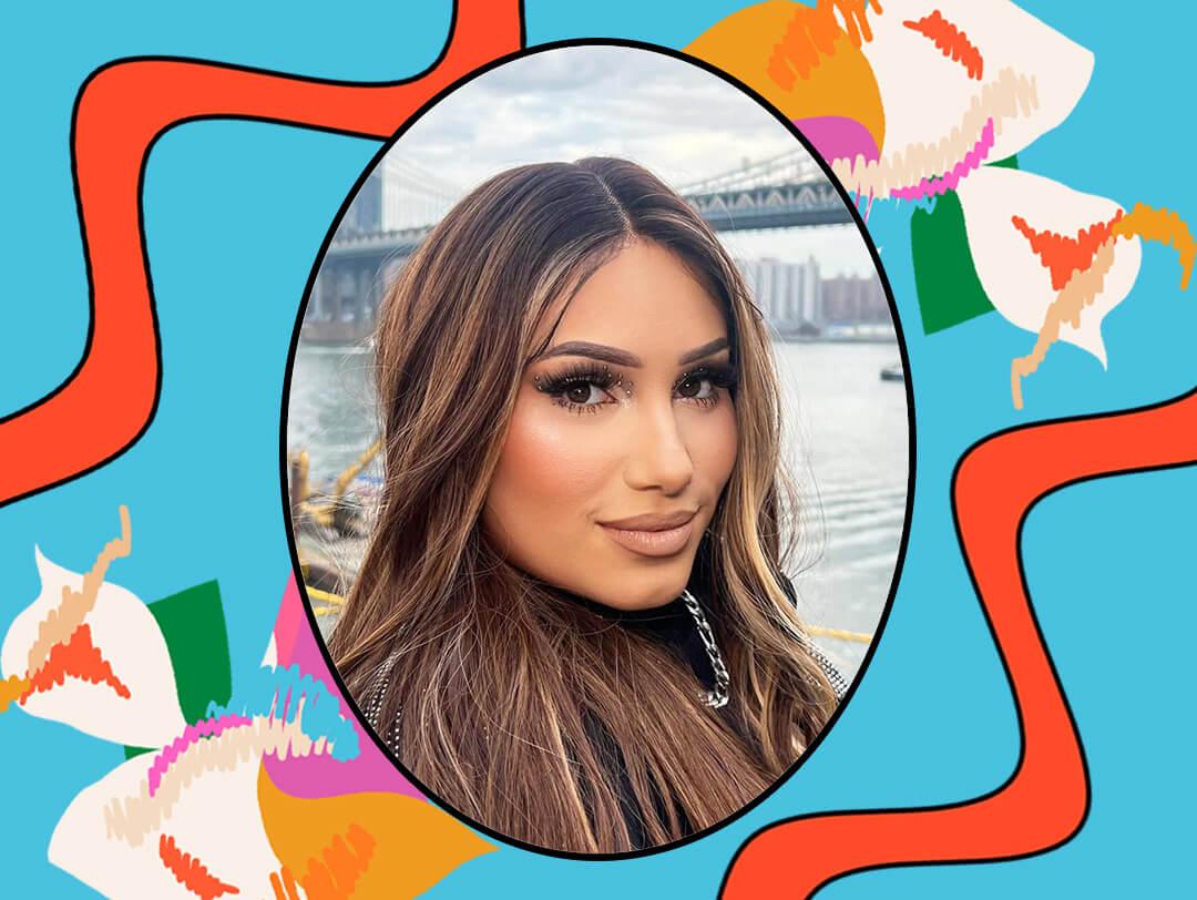 Close-up image of Angelica Torres inside colorful graphic frame Desktop