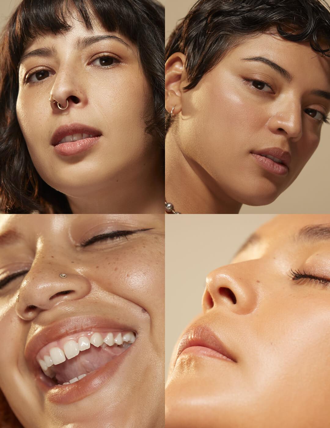 Collage image of portraits of beautiful and smiling women with natural makeup look Mobile