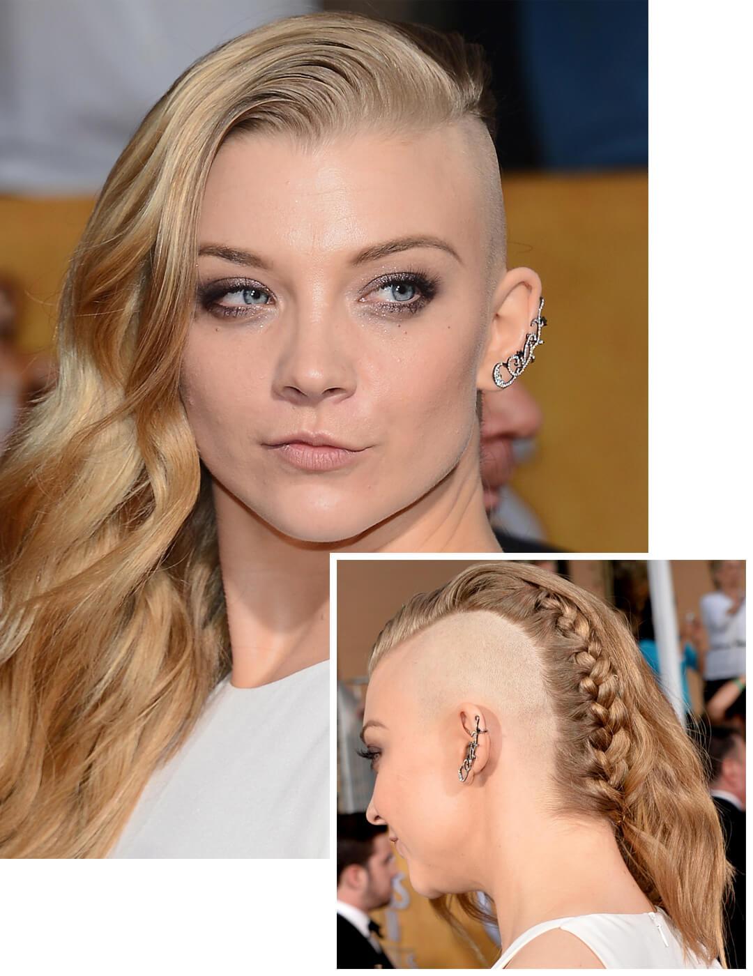 Natalie Dormer rocking an asymmetrical long hair undercut hairstyle with French braid details at the back Desktop