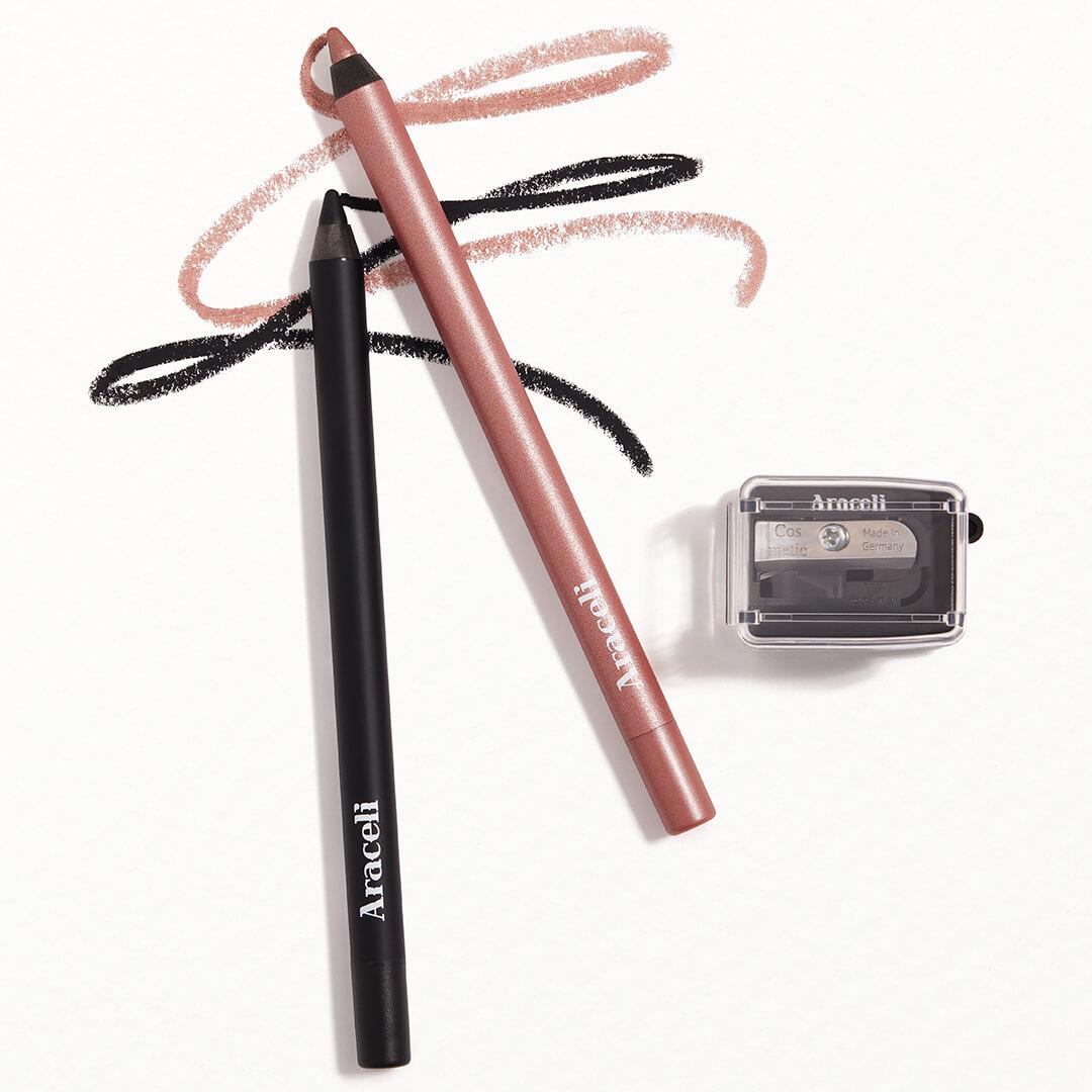 ARACELI BEAUTY Ojos Perfectos Gel Pencil Eyeliner Dúo + Cosmética Sharpener in Rose Gold/Rosa Dorado + Black/Negro Desktop productId:p-kj8w0me9eb877z2