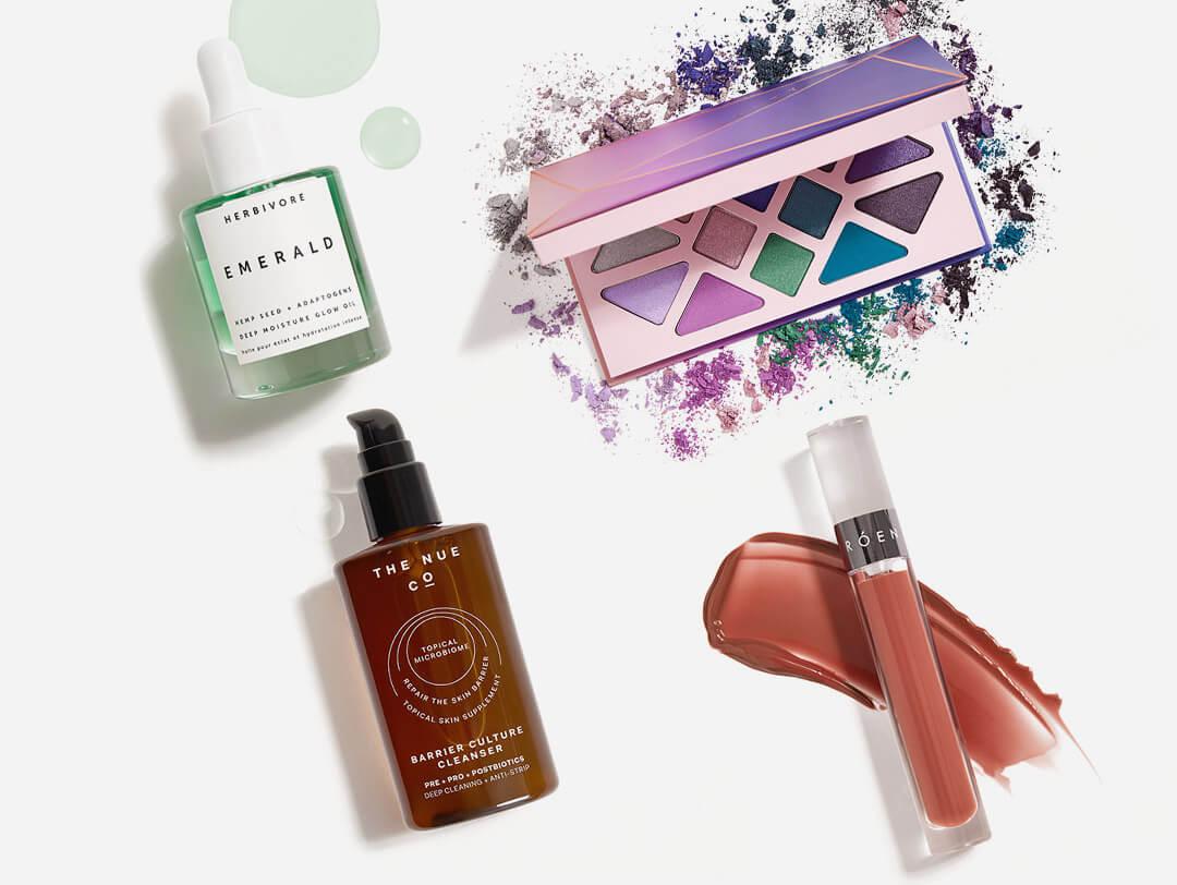 Skincare and makeup products from various brands in the August 2021 IPSY Glam Bag X Desktop