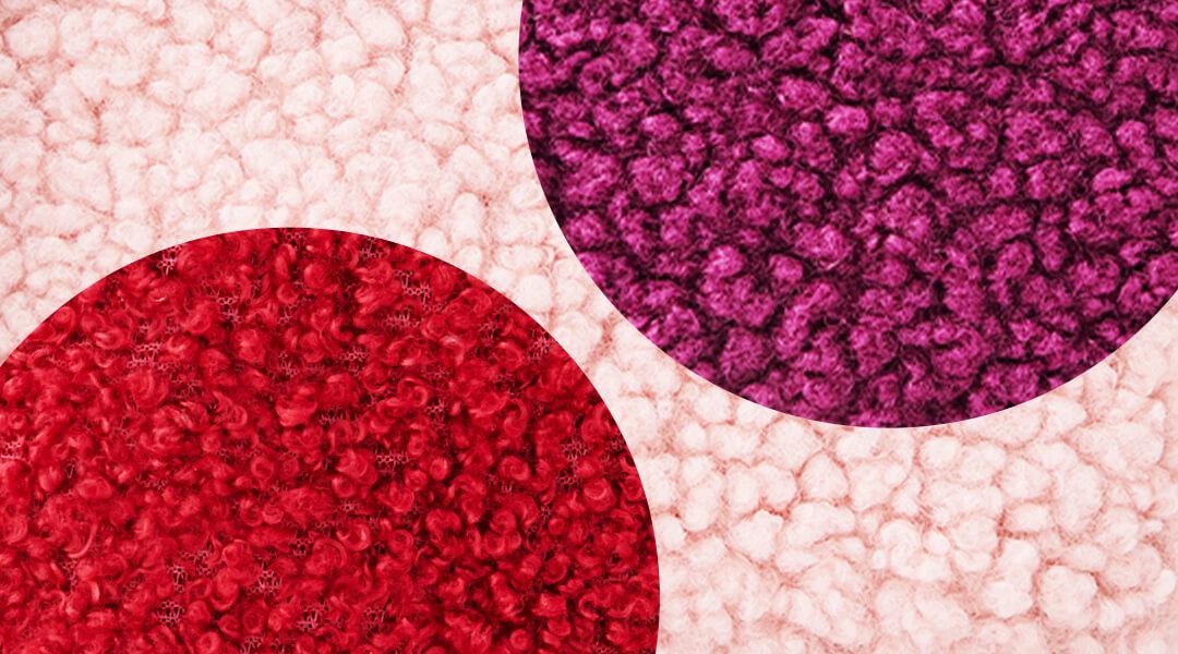 Fluffy textile with red and violet spots Desktop