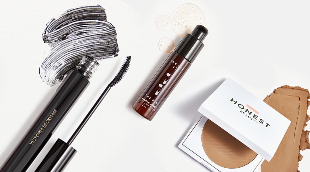 Image of makeup and skincare products from the April 2021 IPSY Glam Bag Plus swatched on white background Desktop