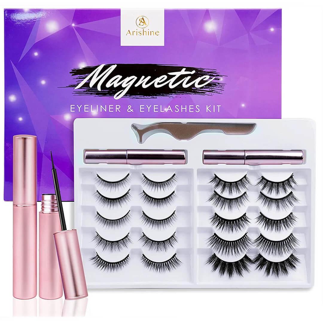 ARISHINE 5 Different Pairs of False Reusable Magnetic Eyeliner and Eyelashes Kit Desktop