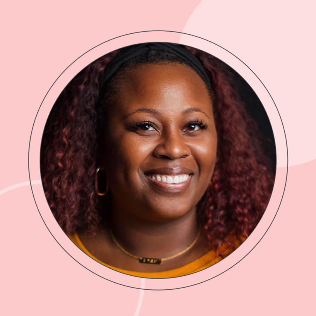 Portrait of Michelle Carter inside pink frame Desktop