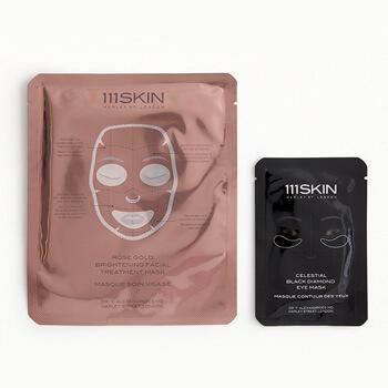 An image of 111SKIN Rose Gold Brightening Facial Treatment Sheet Mask & Celestial Black Diamond Eye Mask Set Mobile