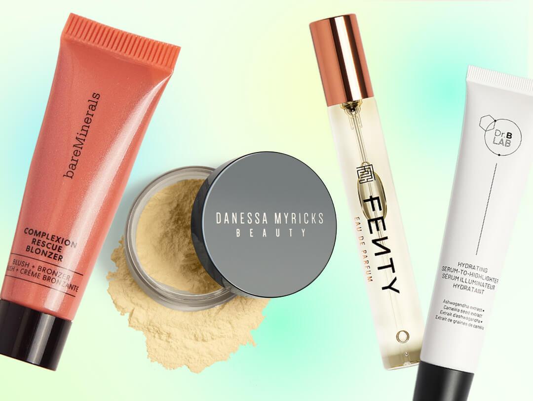 Assorted Power Picks beauty products from July 2024 BoxyCharm and Glam Bags on ombre background Desktop