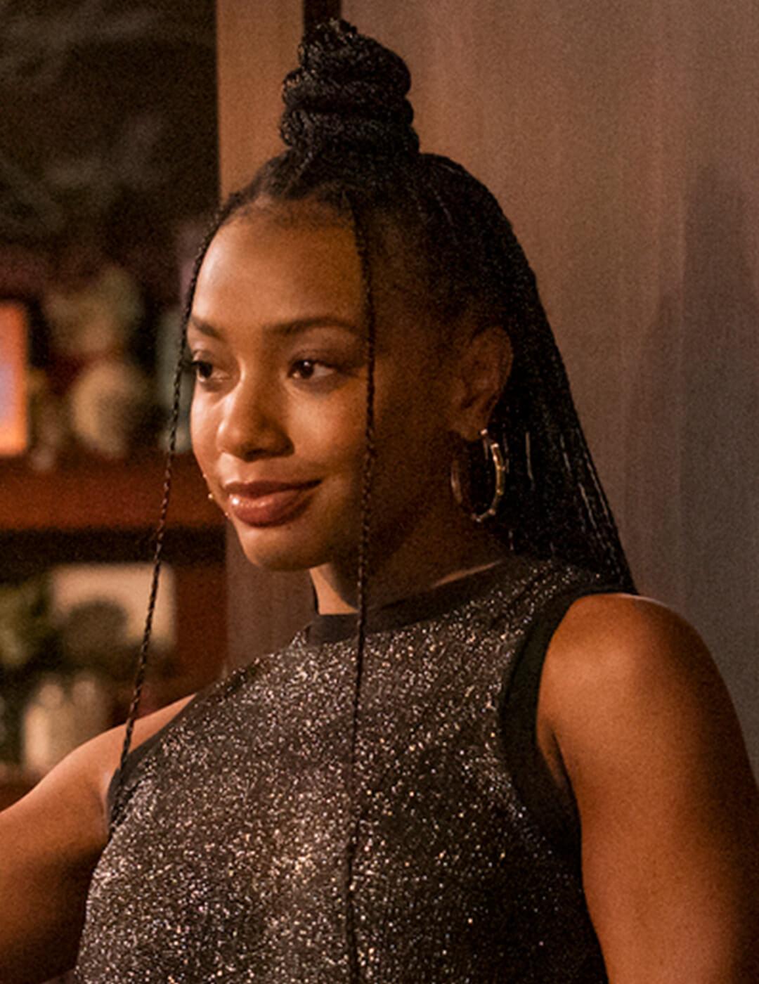 Close-up of Alyah Chanelle Scott as Whitney in the HBO Max series The Sex Lives of College Girls Desktop