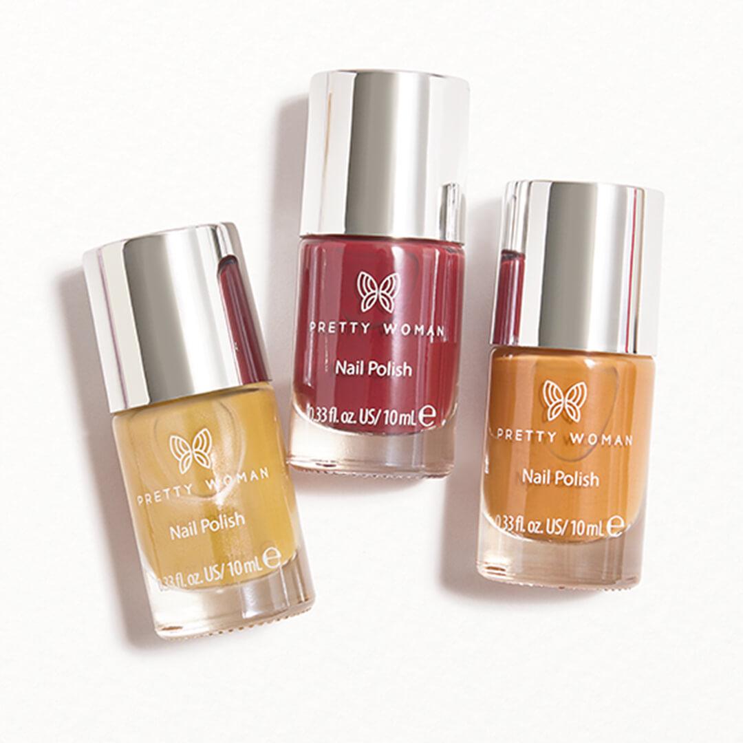 PRETTY WOMAN Nail Polish Fall Trio Set in Oh My Gourd!, Sweeter Than Honey, and Put A Cork In It Mobile