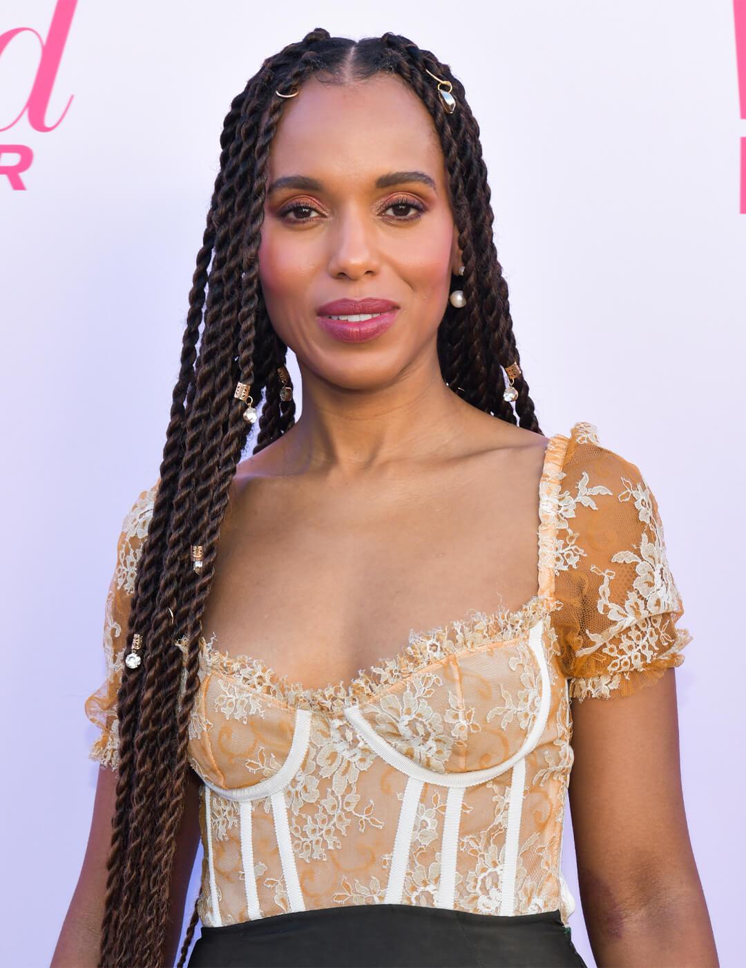 Kerry Washington in a Victorian-inspired dress and Sengalese twist hairstyle Mobile