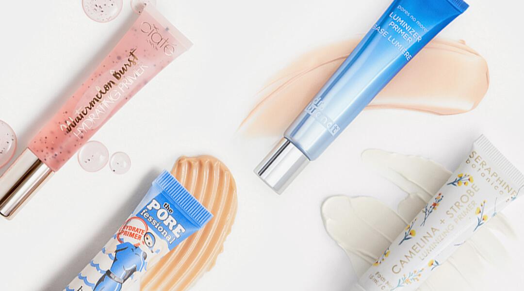 A photo of 4 different hydrating primers swatched on white background Desktop