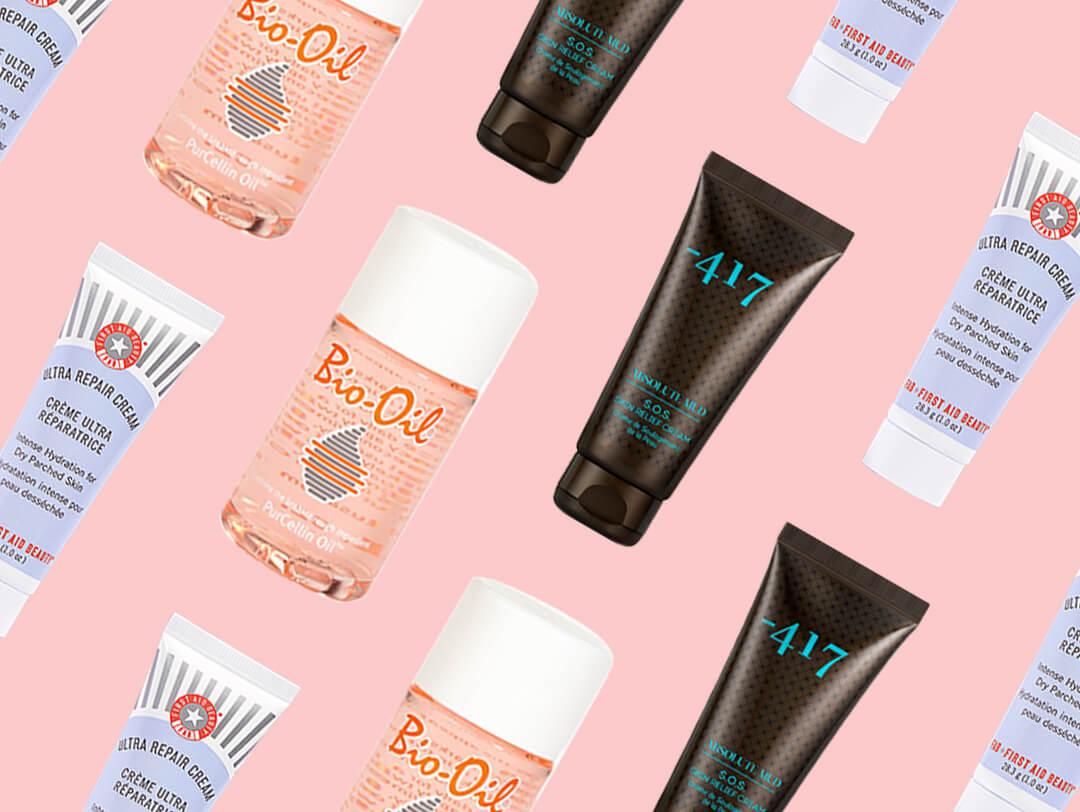 A collage image of skincare products for eczema Desktop