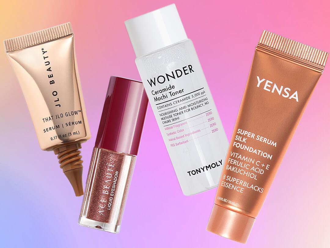 Choice products from the June 2024 IPSY Glam Bag on ombre background Desktop